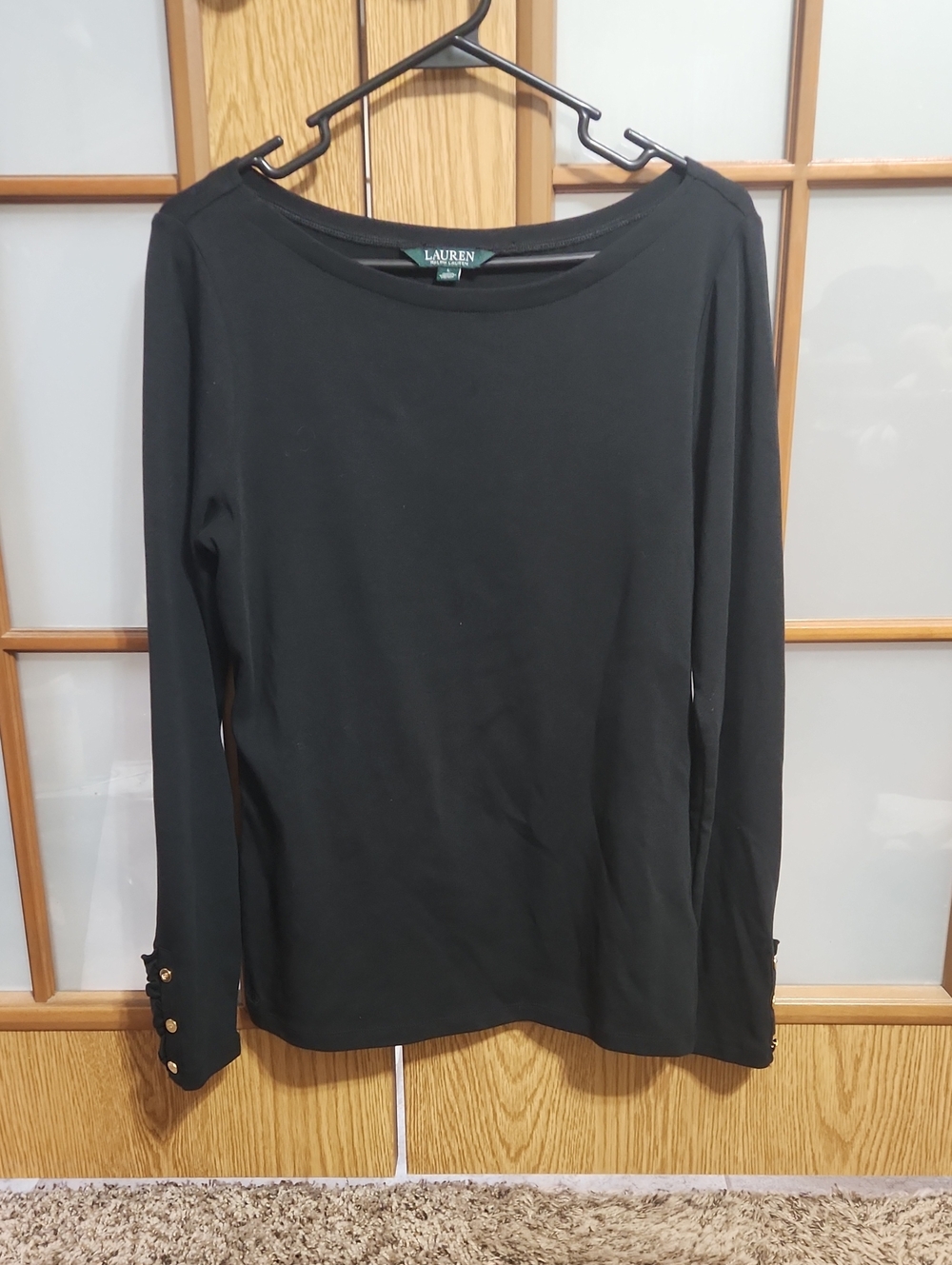 Lauren Ralph Lauren Black Long-Sleeve Button Cuff Top Large